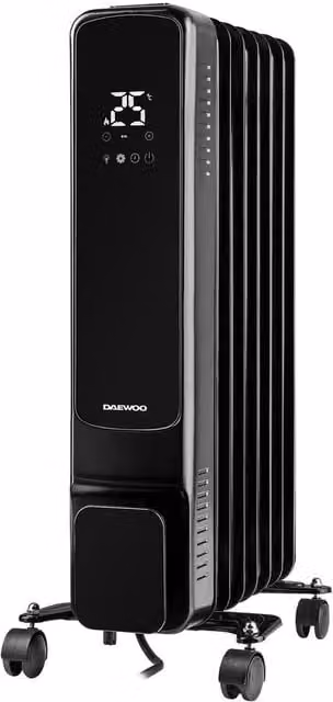 Daewoo 1.5kW 7-Fin Oil-Filled Radiator with LED Display and Remote Control in Black – 1