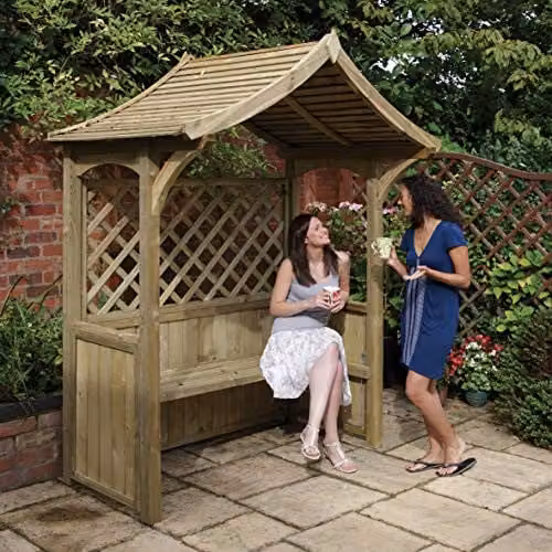 Rowlinson Party Arbour and Barbeque Shelter in Brown Rustic Timber, W/D/H: 240 x 129 x 181 cm