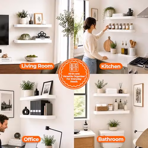 Innoteck Set of 2 Modern White Floating Wall Shelves, Width: 60 cm – 2