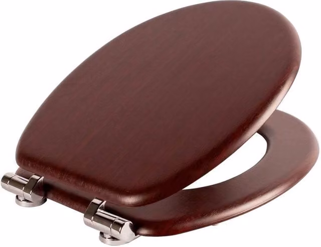 VOGREX Soft Close Oval Wooden Toilet Seat in Brown