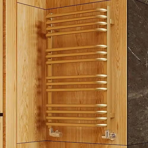 Terma Alex Heated Towel Rail with Integrated Valve, Brass, H: 76 cm, W: 50 cm
