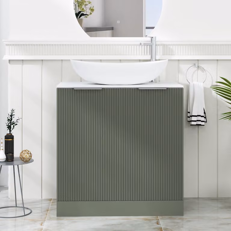Royal Bathrooms Evora Sage Green Fluted Floor Standing 2 Door Vanity Unit with Cesar Basin, Width: 80 cm