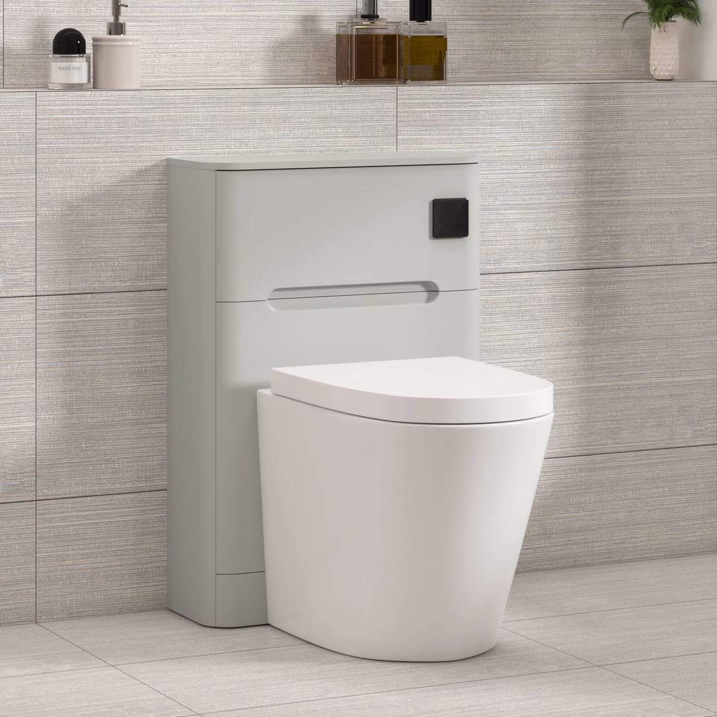 Royal Bathrooms Venice 550mm Dove Grey Wall Mounted WC Unit with Cesar White Ceramic Rimless Toilet Pan, Soft Close Seat and Cistern