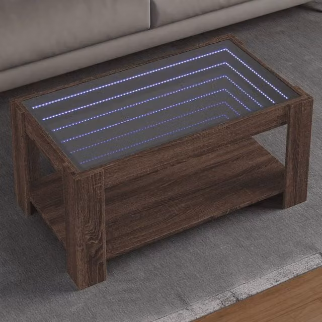 Berkfield Home Modern LED Coffee Table in Brown Oak, W/D/H: 93 x 53 x 45 cm