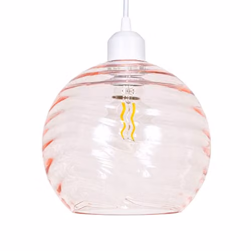 Happy Homewares Modern Circular Ribbed Glass Pendant Lamp Shade in Pink, Diameter: 20 cm – 1