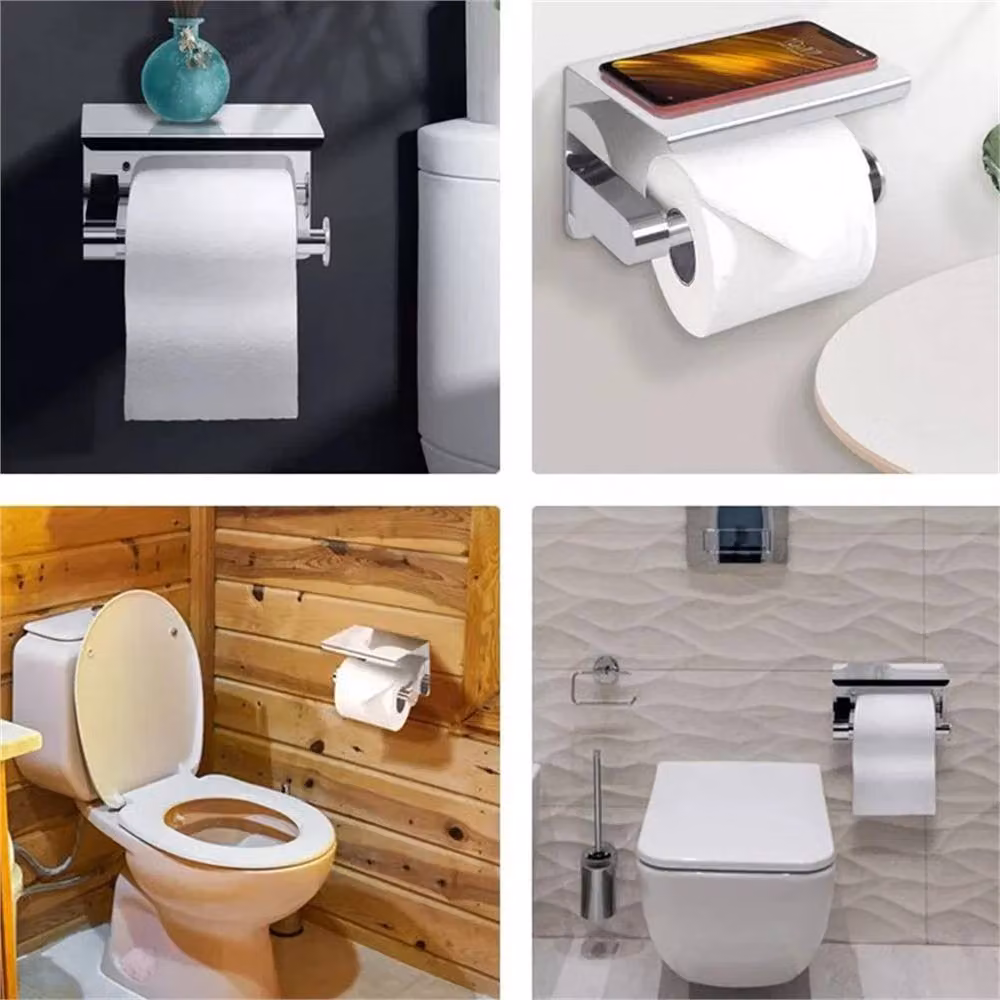 Nordara Wall Mounted Toilet Paper Roll Holder with Mobile Phone Storage in Silver, W: 180 cm, H: 180 cm – 3