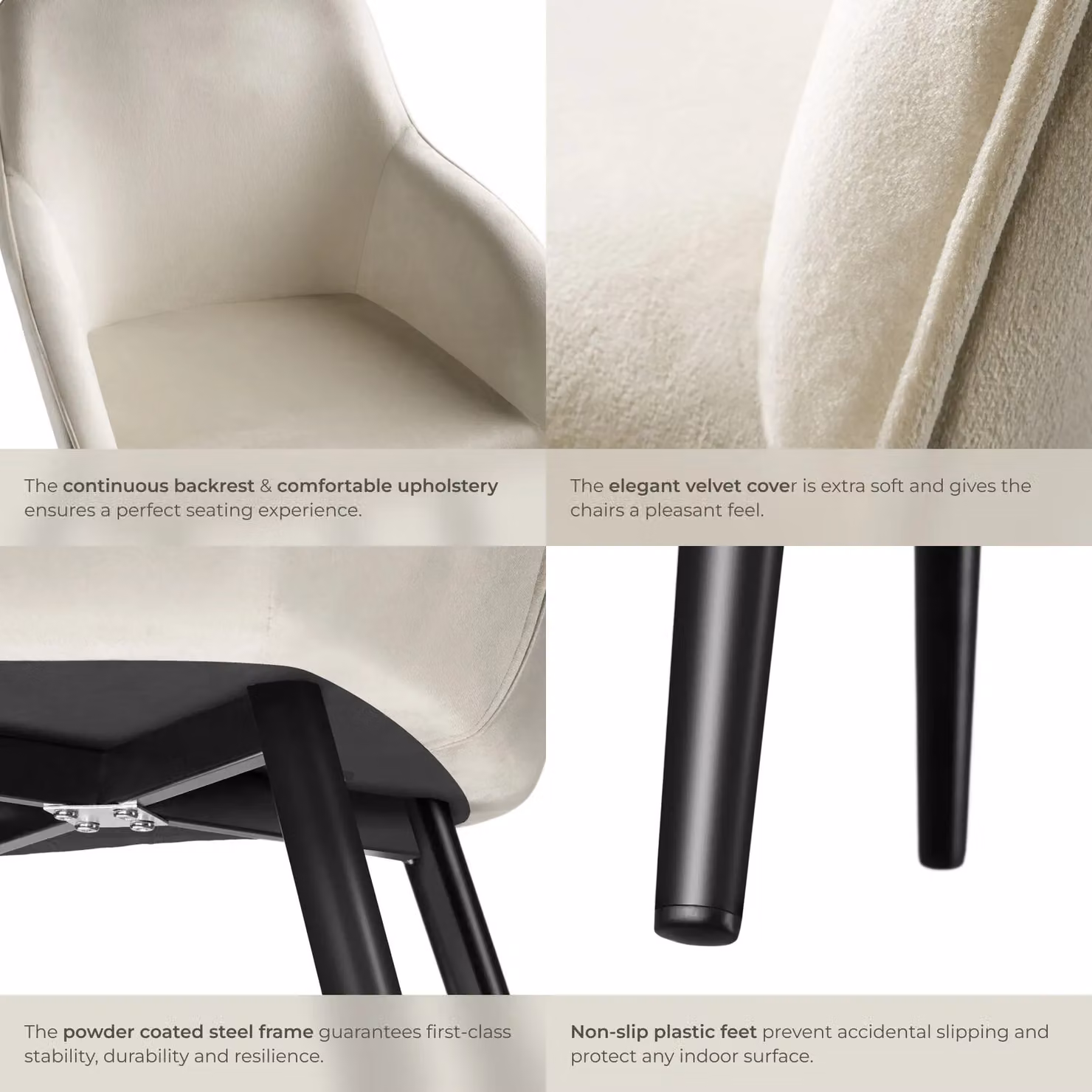 tectake Marilyn Set of 6 Velvet Dining Chairs in Cream and Black – 4