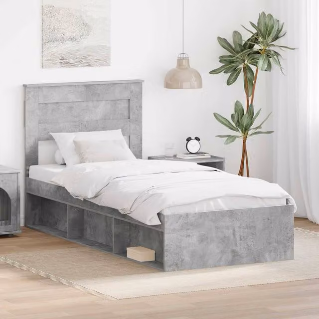 Berkfield Home Modern Grey Bed Frame in Solid Pine Wood, W: 75 cm, L: 190 cm – 1
