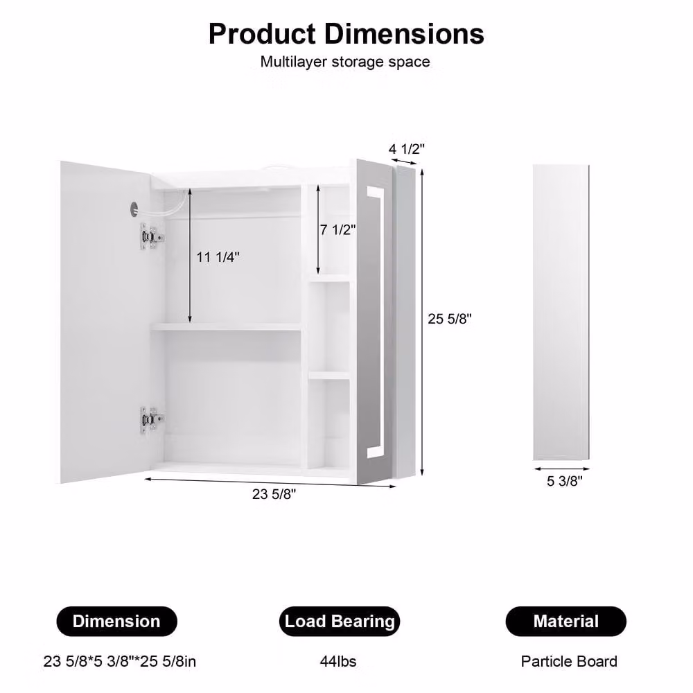 KEEPREAPER Modern White Wall-Mounted Bathroom Mirror Cabinet with LED Lighting, Shaver Socket, Sensor Switch and Anti-Fog Function – 3