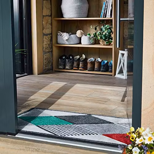 JVL SOLEMATE Hand Carved Gem Doormat, Grey and Multicolour, W: 57 cm, D: 100 cm, H: 1 cm – 7