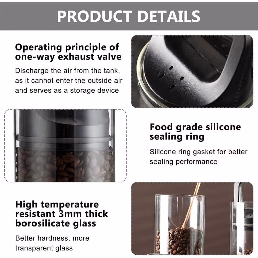 Nordara Airtight Vacuum Coffee Bean Storage Container in Black and Transparent Glass – 5