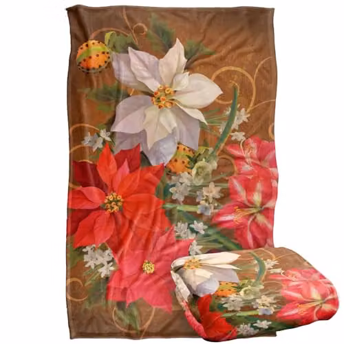 JQ Licensing Winter Floral Poinsettias Super Soft Fleece Throw Blanket, Multicolour, W: 91 cm, D: 147 cm