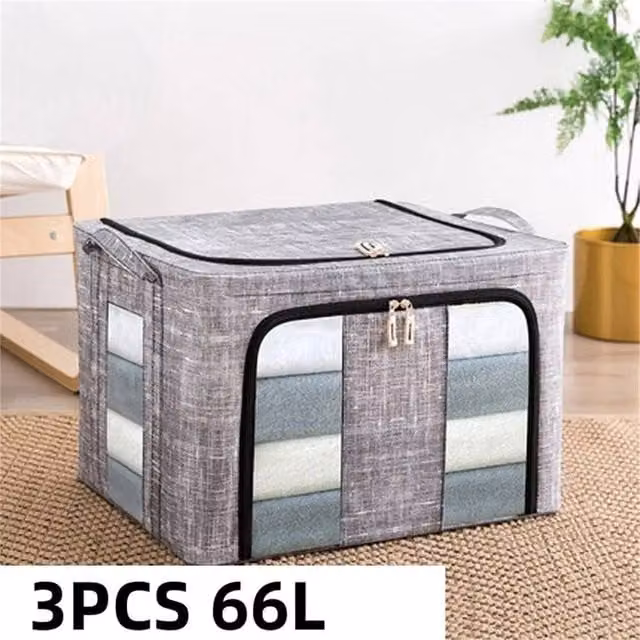 Nordara 3-Piece Set of 66L Folding Fabric Storage Boxes in Grey, W/D/H: 50 x 50 x 50 cm – 1