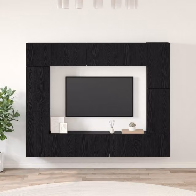 Berkfield Home Modern Black Oak TV Cabinet with 8 Media Compartments, W/D/H: 80 x 30 x 30.5 cm – 1