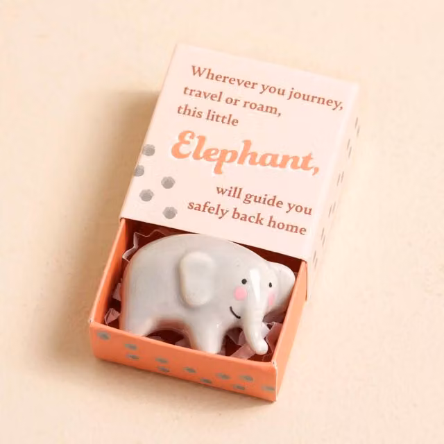 Lisa Angel Tiny Matchbox Ceramic Elephant Token Ornament in Grey