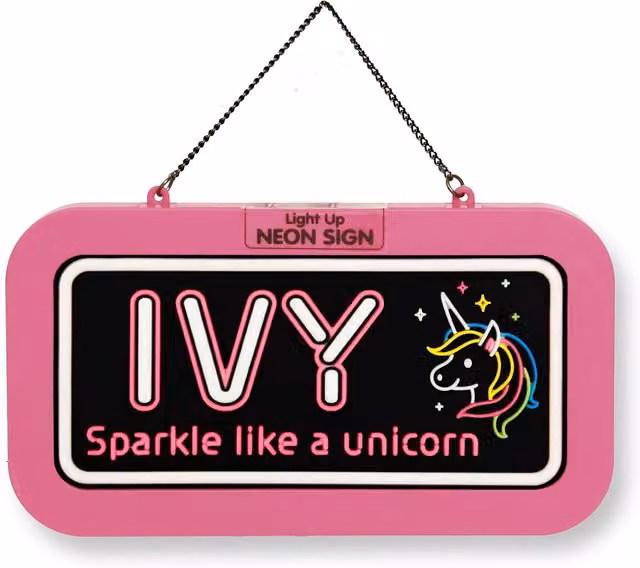 History & Heraldry Ivy Pre-personalised Light-Up Neon Bedroom Sign in Black and Multicolour