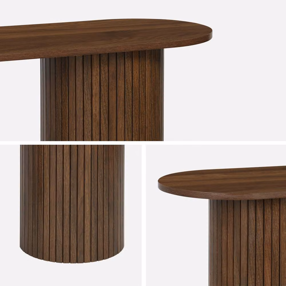 sweeek Scandinavian Oval Console Table with Grooved Wood Effect in Dark Brown, W/D/H: 75 x 35 x 35 cm – 3