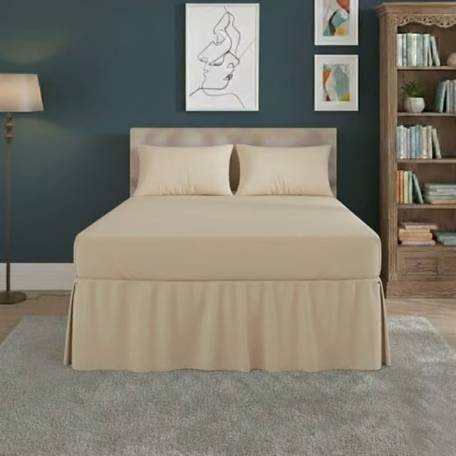Snug City Single Polycotton Fitted Valance Bed Sheet with Frill in Beige, W/D/H: 90 x 200 cm