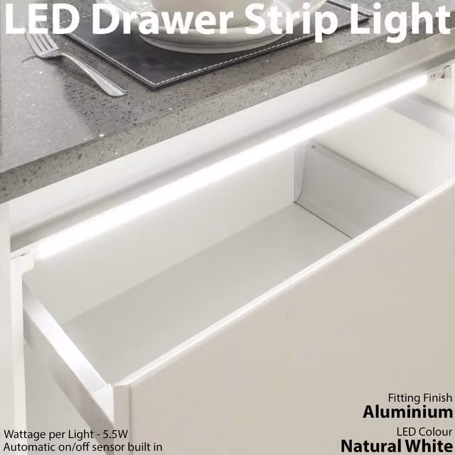 Loops 3-Pack LED Drawer Strip Lights with PIR Motion Sensor, Silver Aluminium Under Cabinet Lighting for Kitchen Cupboards, 800 mm