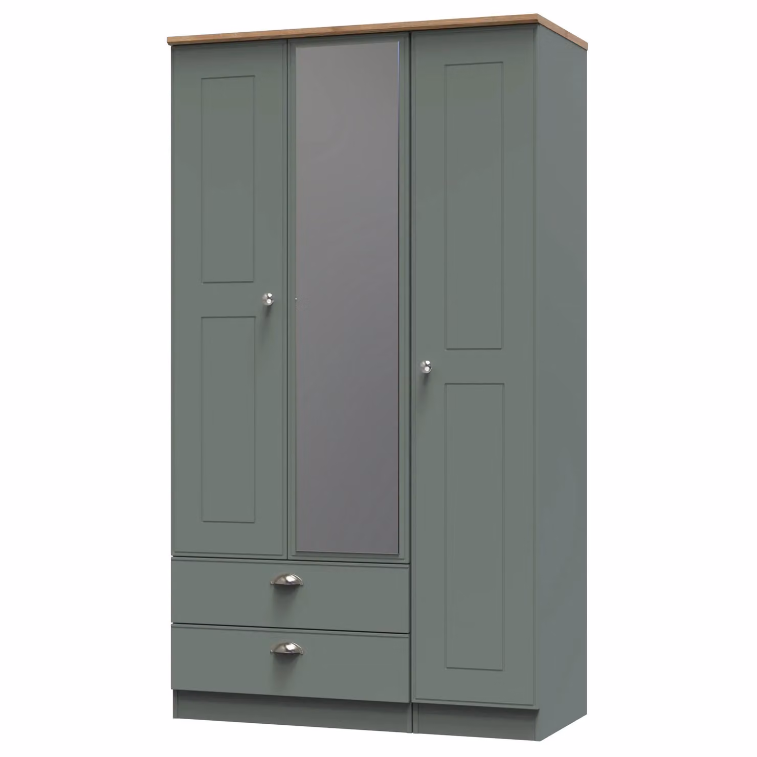 Ready Assembled 2 U Albert Triple Mirrored Wardrobe with 2 Drawers in Pale Green – 2