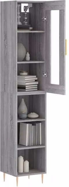 Berkfield Home Grey Sonoma Highboard with Glass Doors and Internal Shelves, W/D/H: 34.5 x 34 x 180 cm