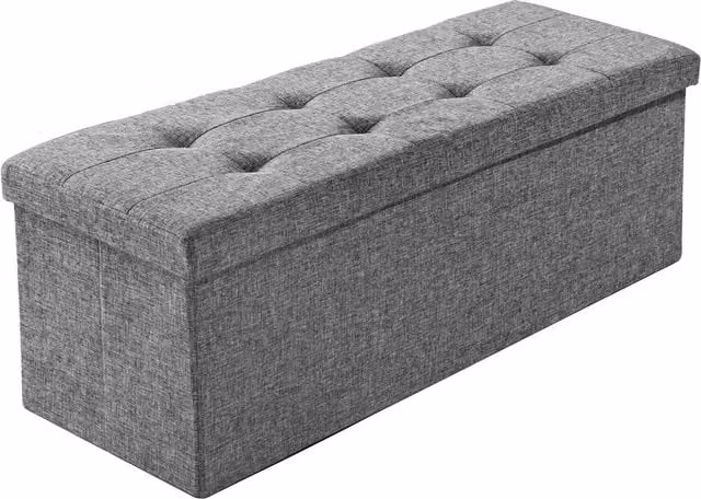tectake Modern Rectangle Foldable Stool with Large Storage Space in Grey