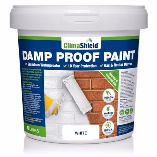 SmartSeal Solvent-Free Water-Based Damp Proof Paint for Interior and Exterior Walls, Ceilings and Floors, White, 5 Litres – 1