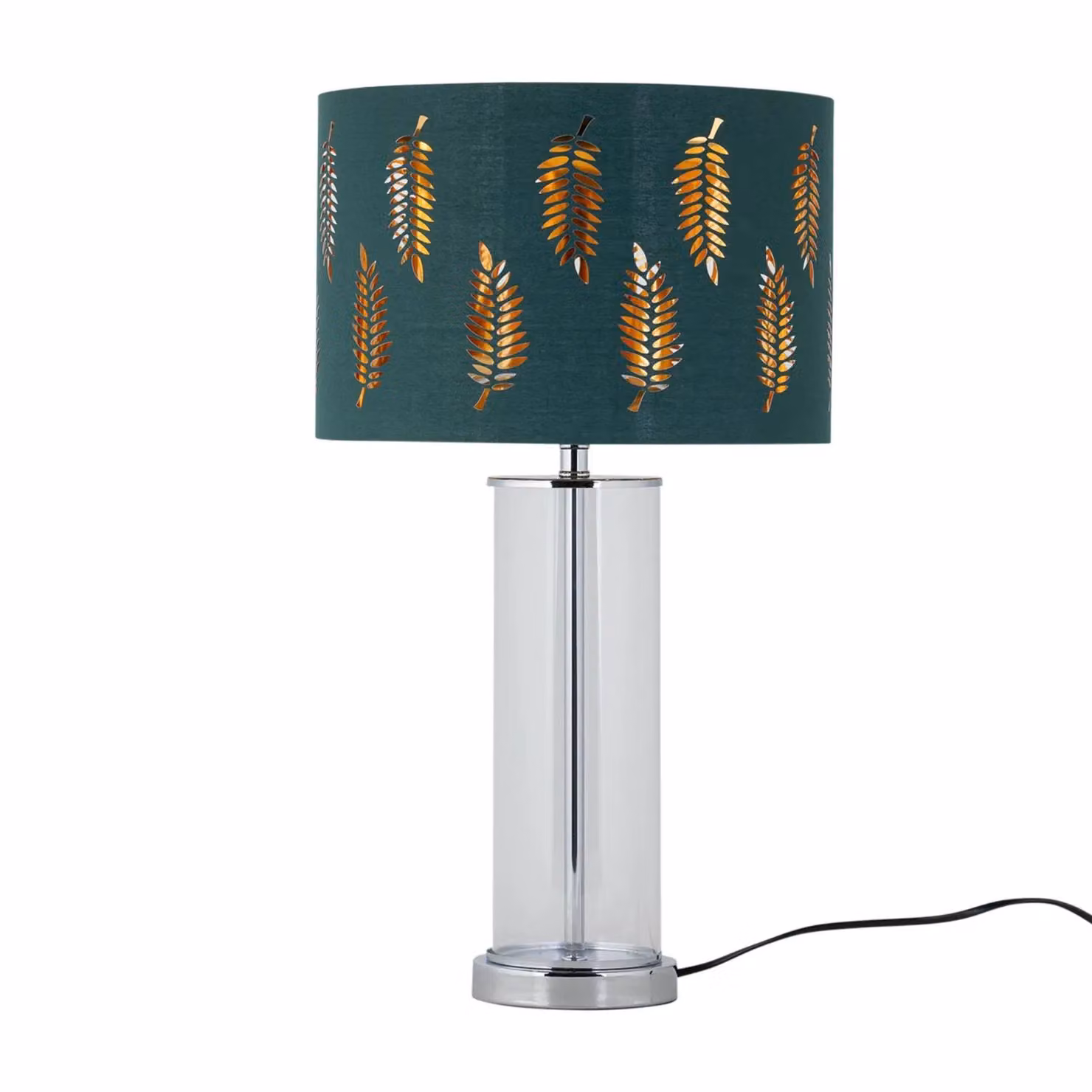 First Choice Lighting Aura Set of 2 Chrome Table Lamps with Green Fern Cut Out Silver Glass Shades, H 54.5 cm x W 30 cm x D 30 cm – 2
