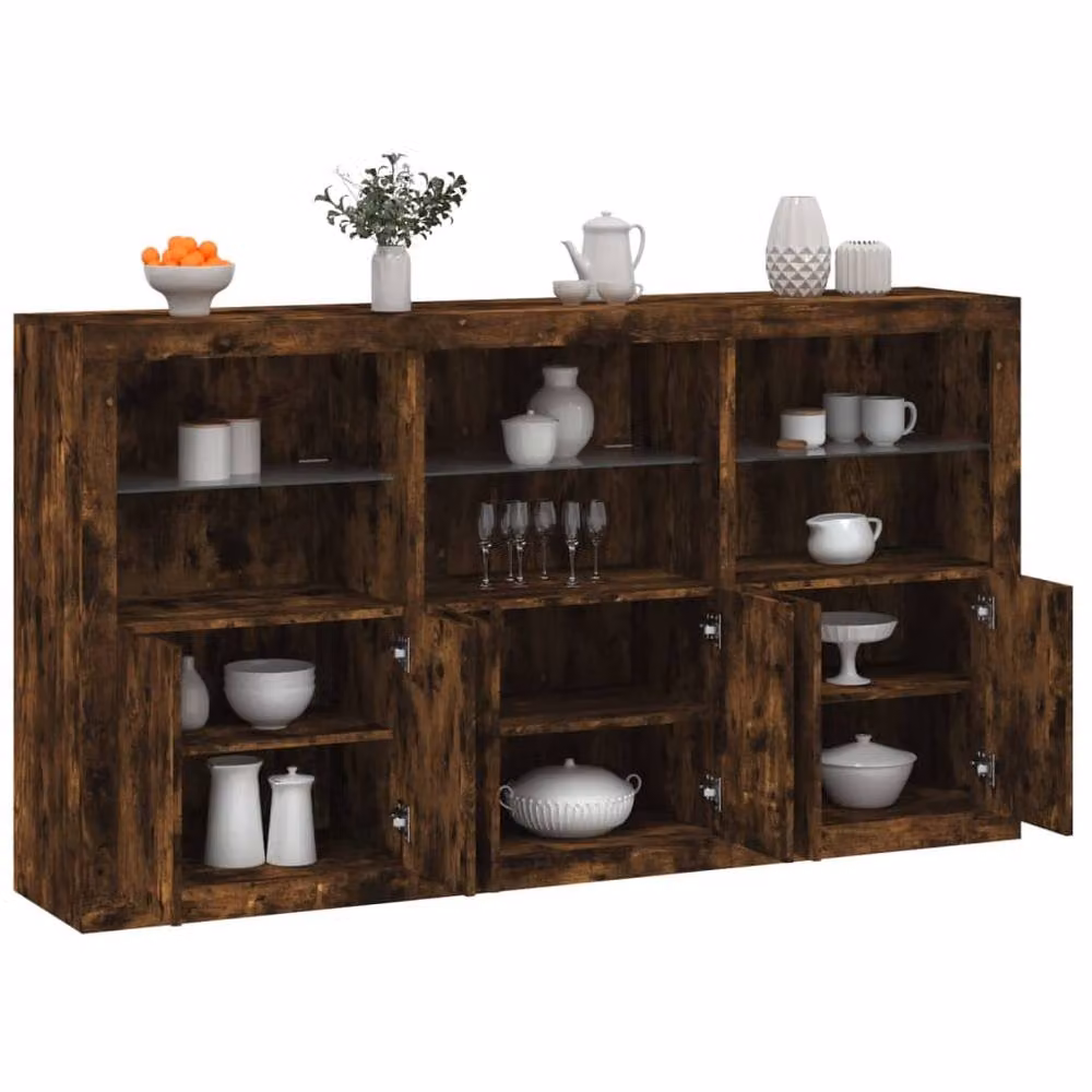 Berkfield Home Sideboard with Integrated LED Lights in Smoked Oak Brown, W: 181.5 cm, D: 37 cm, H: 100 cm – 2