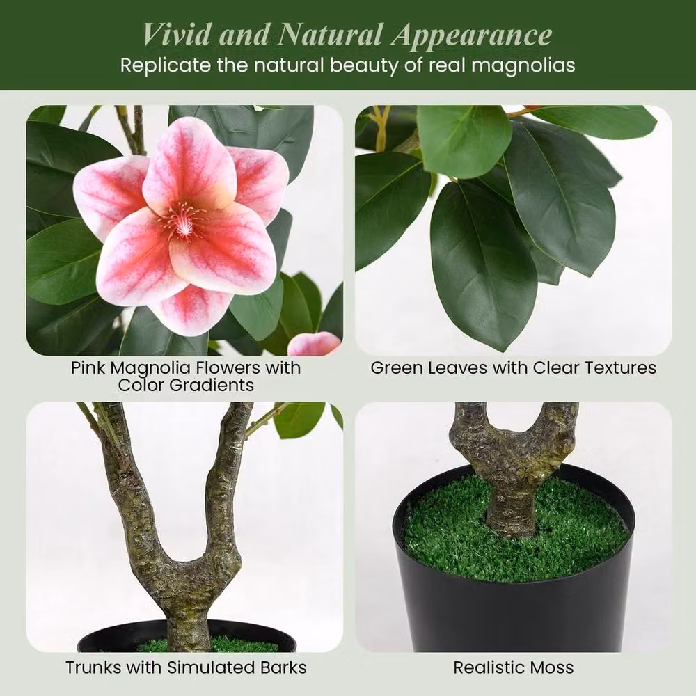 Havendro Artificial Pink Magnolia Tree with Blooming Flowers, Height: 100 cm – 4