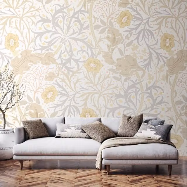 Origin Murals Trailing Seaweed Garden Wall Mural in Chalk and Stone, Multicolour Art Nouveau Floral Design