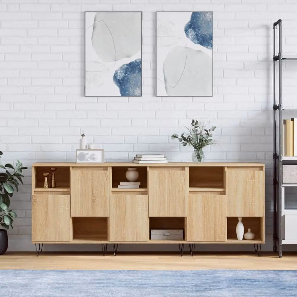 Berkfield Home 3-Piece Sonoma Oak Sideboard Set in Light Tan Beige – 2