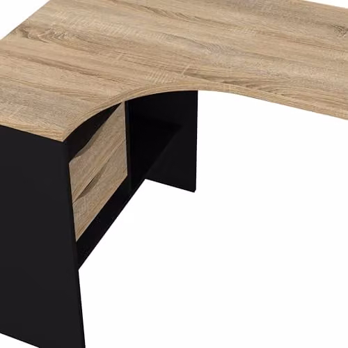 Furniture To Go Function Plus Corner Desk with 2 Drawers in Black Matt and Oak, W/D/H: 145.1 x 81.0 x 76.8 cm – 5