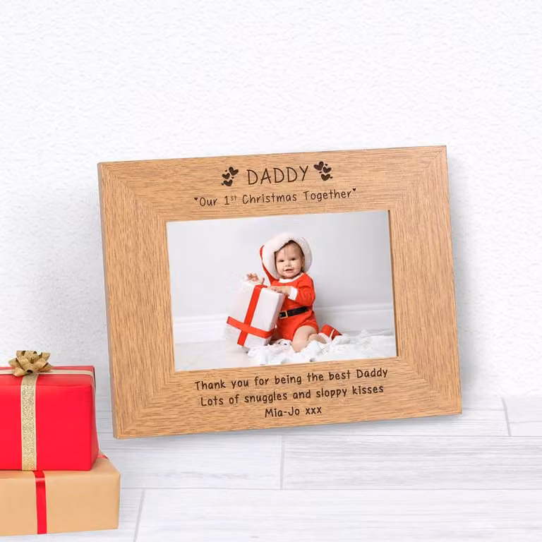 Uniqueful Personalised Daddy Our 1st Christmas Together Wood Picture Frame, Brown, W/H: 15 x 10 cm