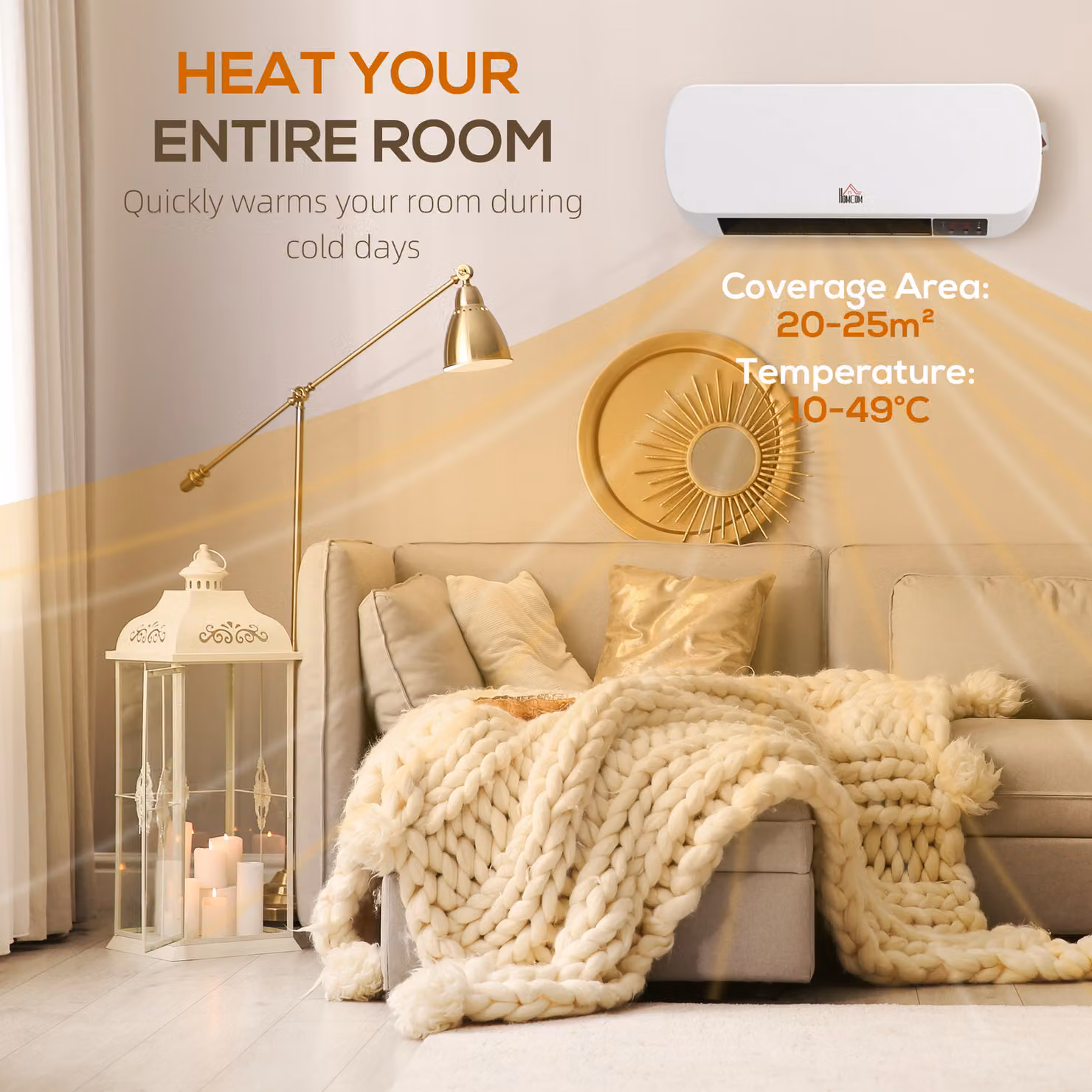 HOMCOM 2000W White Wall Mounted Ceramic Fan Heater with Remote Control, Timer and Thermostat – 3