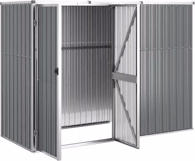Berkfield Home Garden Tool Shed in Grey, Galvanised Steel, W/D/H: 225 x 89 x 161 cm – 1