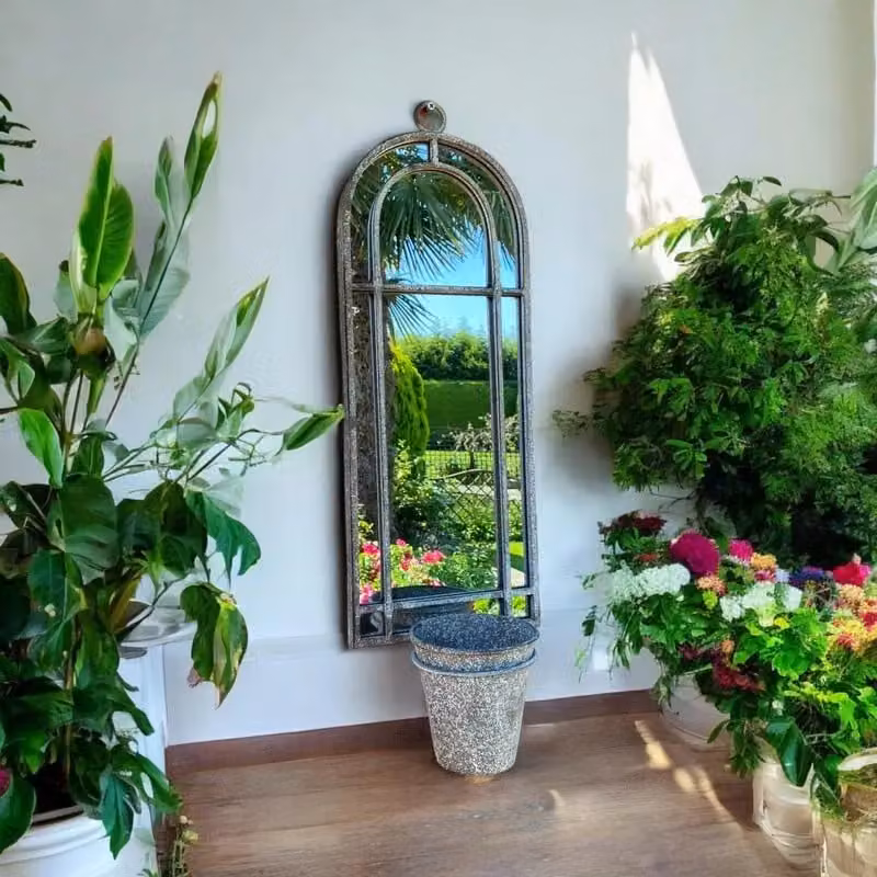 Minster Wall Mirror with Single Planter in Grey Distressed Metal, W: 20 cm, D: 15 cm, H: 65 cm – 3