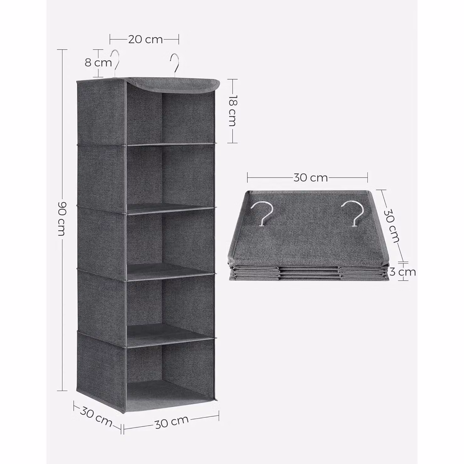 SONGMICS Vertical Closet Organizer Hanging Storage Collapsible Shelves in Grey – 3