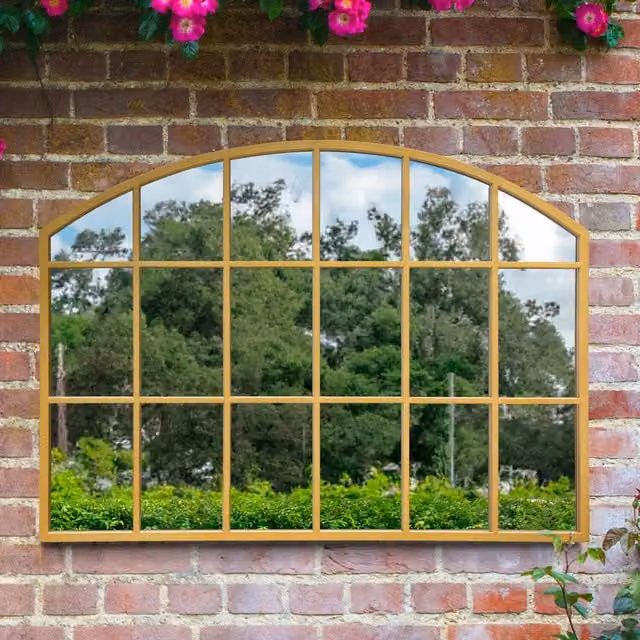 MirrorOutlet Arcus Overmantle Arch Wall Garden Mirror in Gold