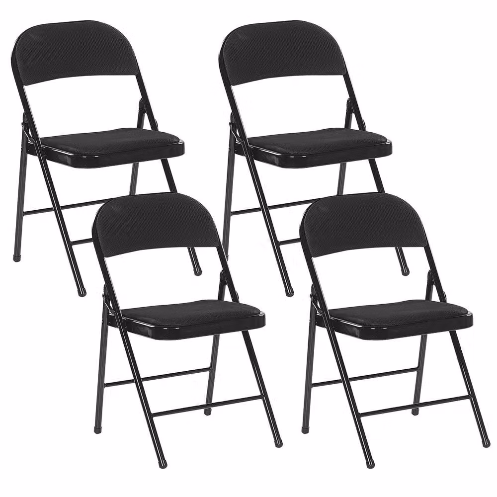 Wyld and Coco 4-Pack of Modern Black Folding Chairs with Metal Frame and Padded Fabric Seats – 2