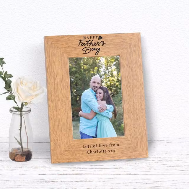 Uniqueful Personalised Happy Fathers Day Wood Picture Frame, Brown, 6x4 inch