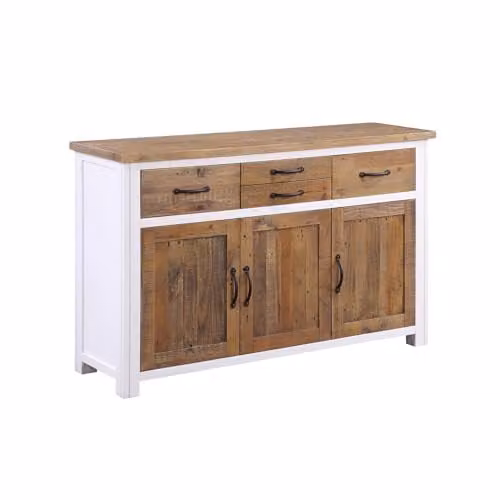 baumhaus Splash of White Rustic Wood Sideboard with 3 Doors and 4 Drawers in White, Blue or Grey