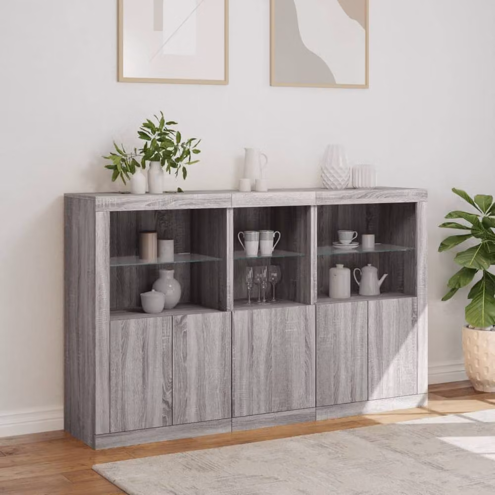 Berkfield Home Modern Sideboard with LED Lights in Grey Sonoma, W: 162 cm, D: 37 cm, H: 100 cm – 3