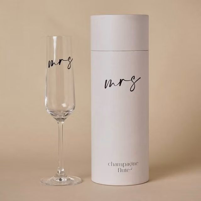Amore by Juliana Mrs Champagne Flute with Black Text in Clear Glass