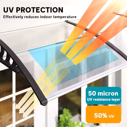 Outsunny Wall-Mounted Front Door Canopy Outdoor Awning Rain Shelter, Transparent, W: 96 cm, D: 27 cm, H: 303 cm – 3