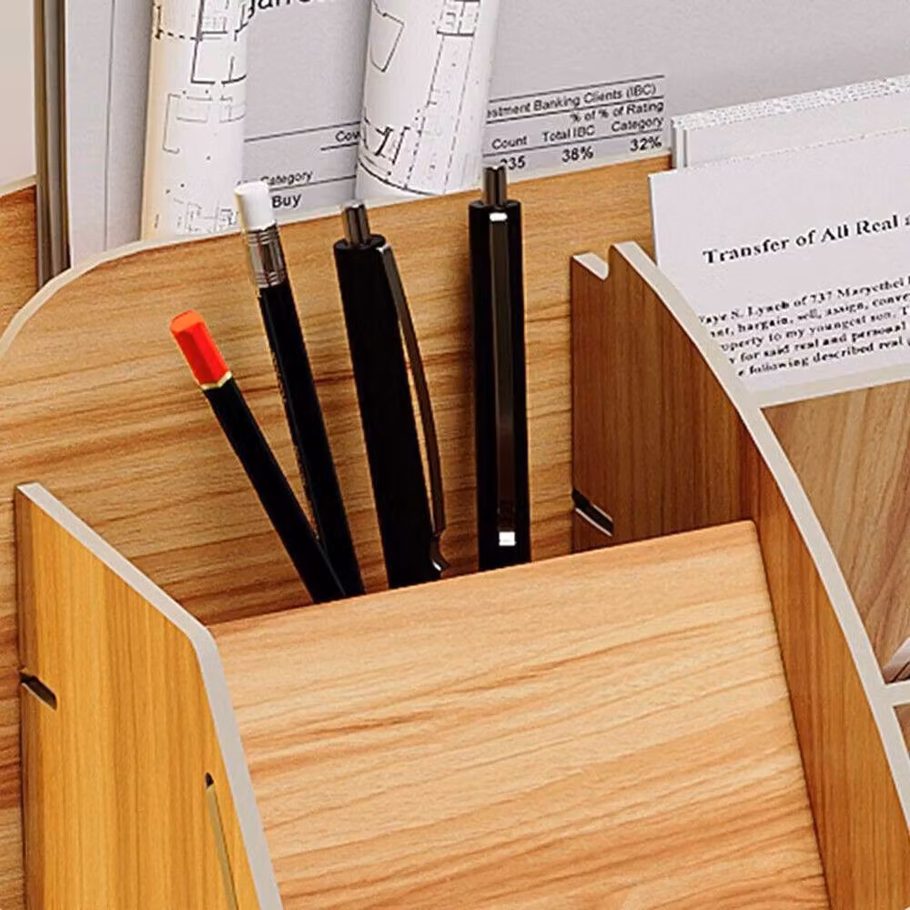 FLAVORA Wooden Desk Rack with Single Drawer in Natural Sand – 5