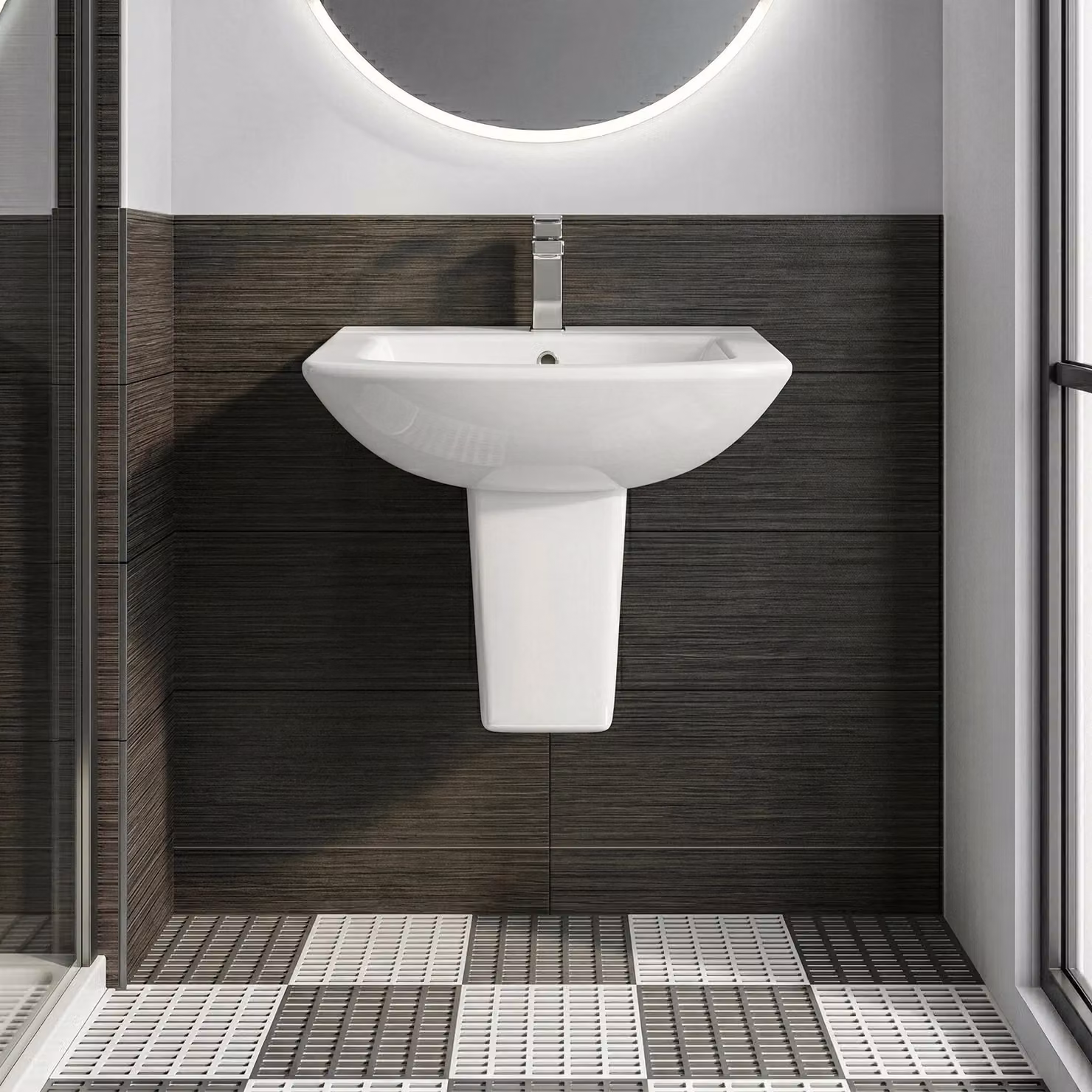Balterley Square Ceramic 1 Tap Hole Basin with Semi Pedestal in White W: 50 cm, D: 37.5 cm, H: 45 cm – 3