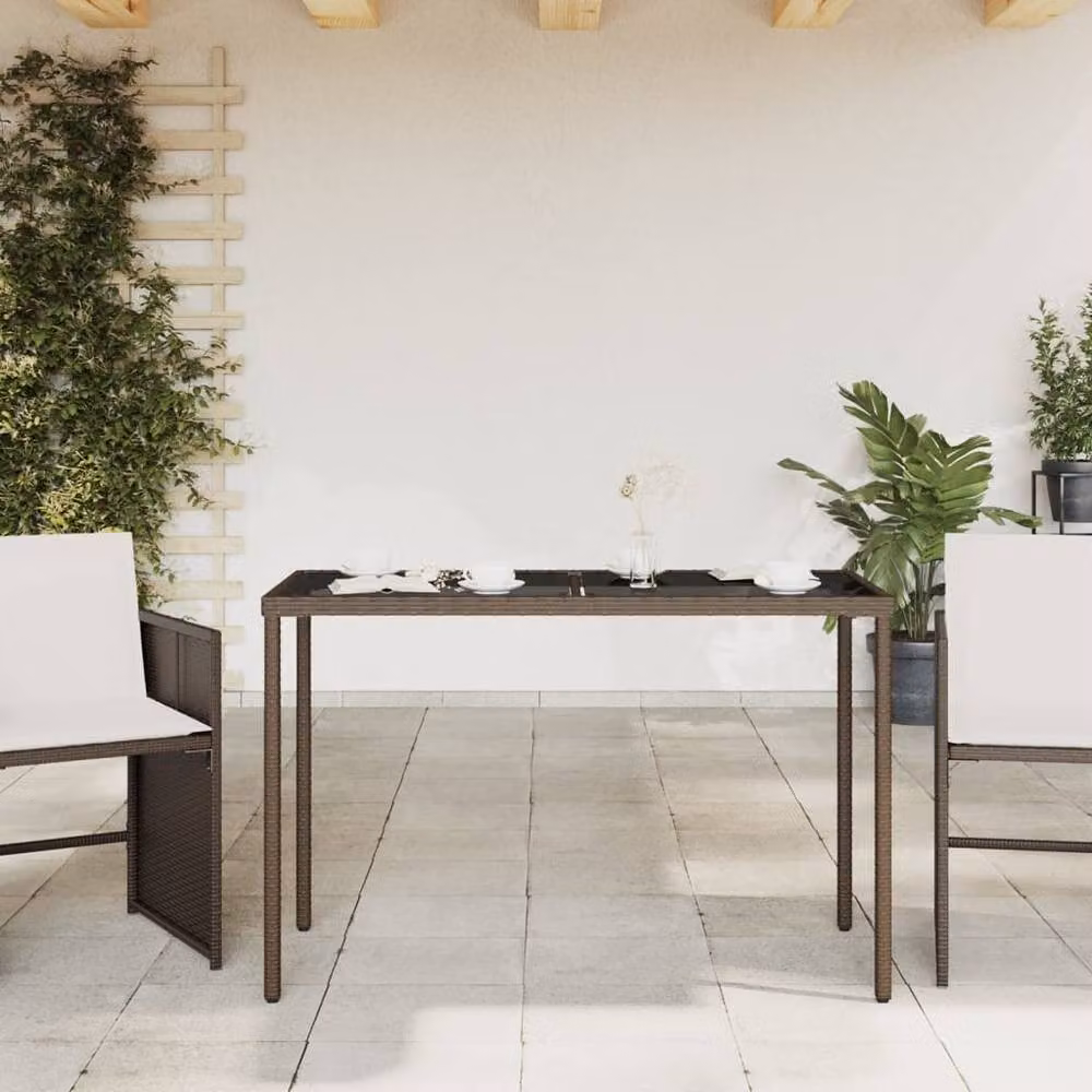 Berkfield Home Brown Poly Rattan Garden Table with Glass Top, W/D/H: 115 x 54 x 74 cm – 3