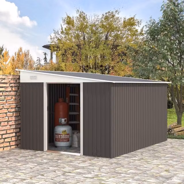 Outsunny Grey Steel Garden Storage Shed with Sliding Doors