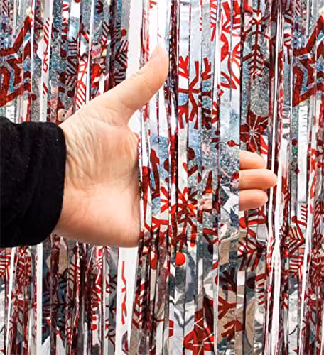 Netagon Red Shimmer Tinsel Curtain with Snowflake Design, W: 100 cm, H: 200 cm – 5